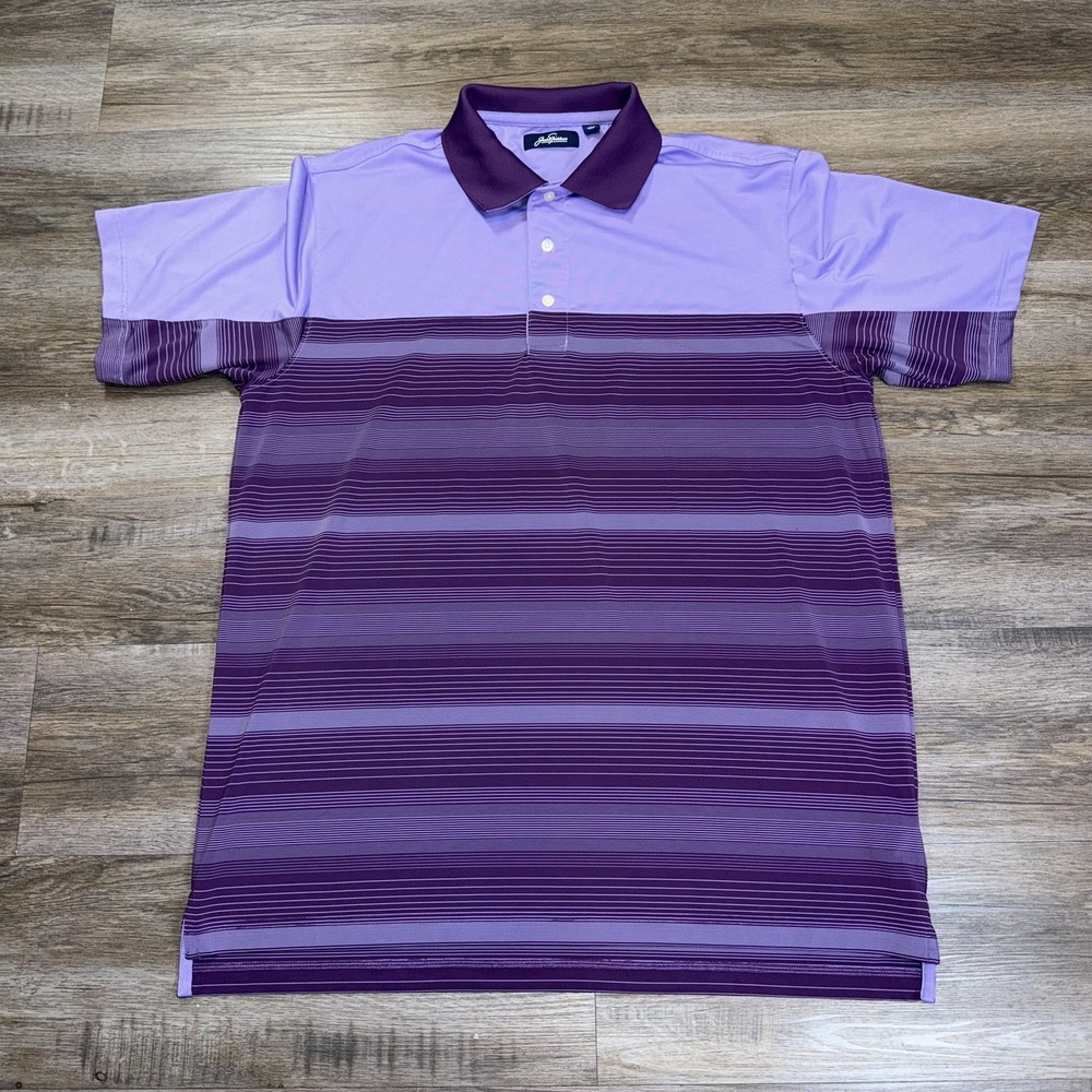 Jack Nicklaus Purple Colorblock Striped Golf Polo Shirt Mens Large Short-Sleeve